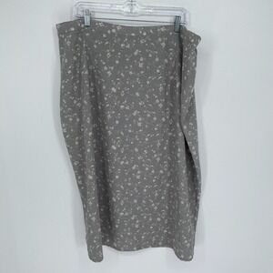 Kathie Lee Women's Vintage Grey Floral Elastic Waist Midi Skirt Size 22W-24W